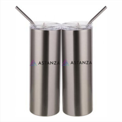 Printed - 20 oz Stainless Silver Skinny Tumbler with Stainless Straw and Lid Thumbnail